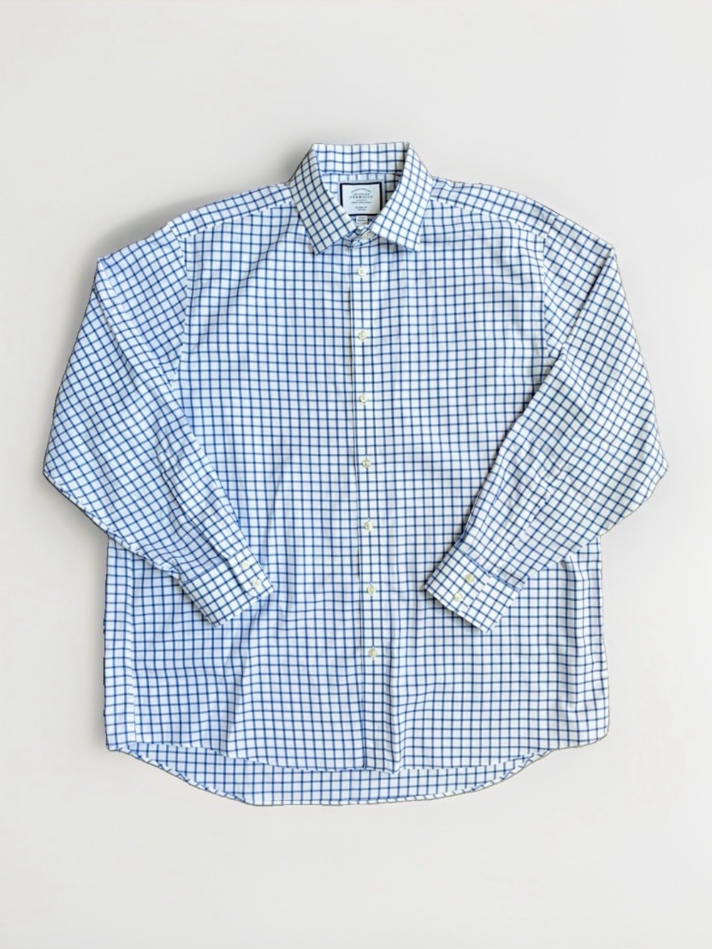 Charles Tyrwhitt Classic Fit Non-Iron Dress Shirt Men’s 18/35 Blue Check Plaid